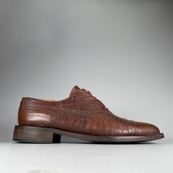 David Eden Tous Men’s 11 Brown Lizard Skin Leather Cap Toe Derby Dress Shoes EUC - Picture 6 of 9